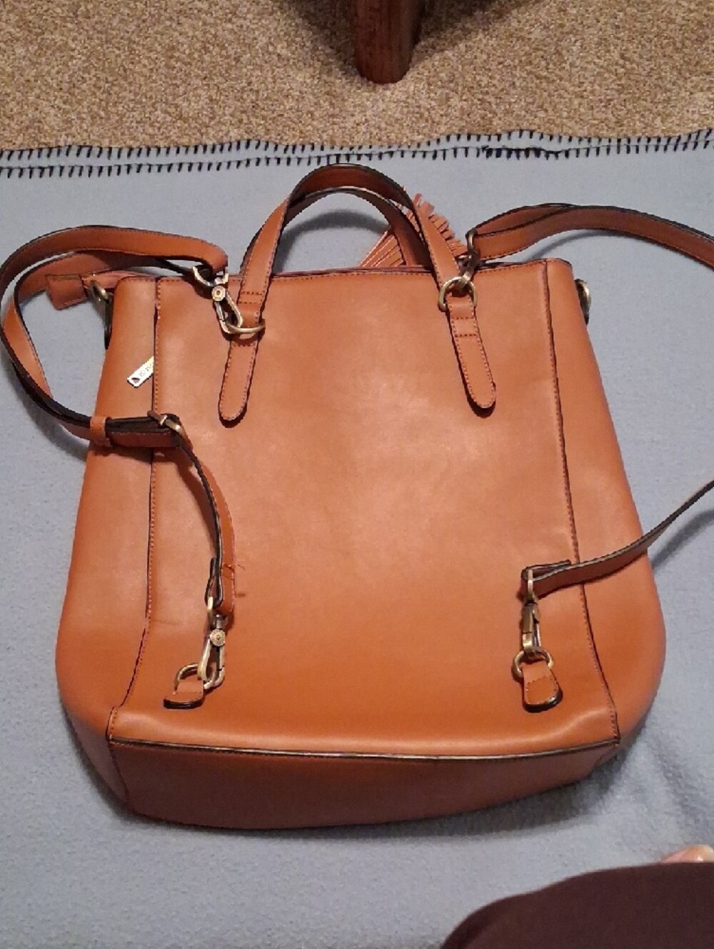 ECCO Cognac Leather Backpack Tote with Tassel - Picture 2 of 9